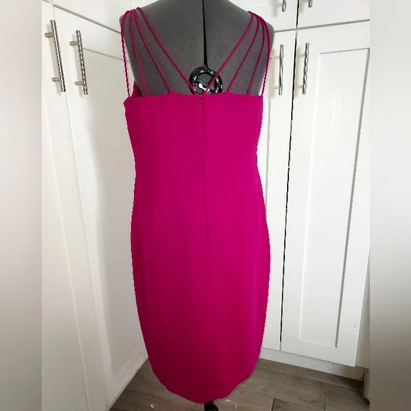 Fuchsia Pink Asymmetrical Bodycon Dress for Cocktail - Picture 2 of 9